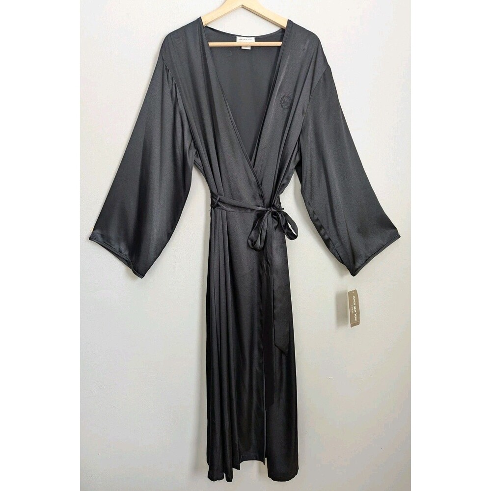 NEW Vintage Black Liquid Satin Robe Dressing Gown Jones New York 2X NWT Plus Sz